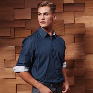 Men's Denim-Pindot Long Sleeve Shirt